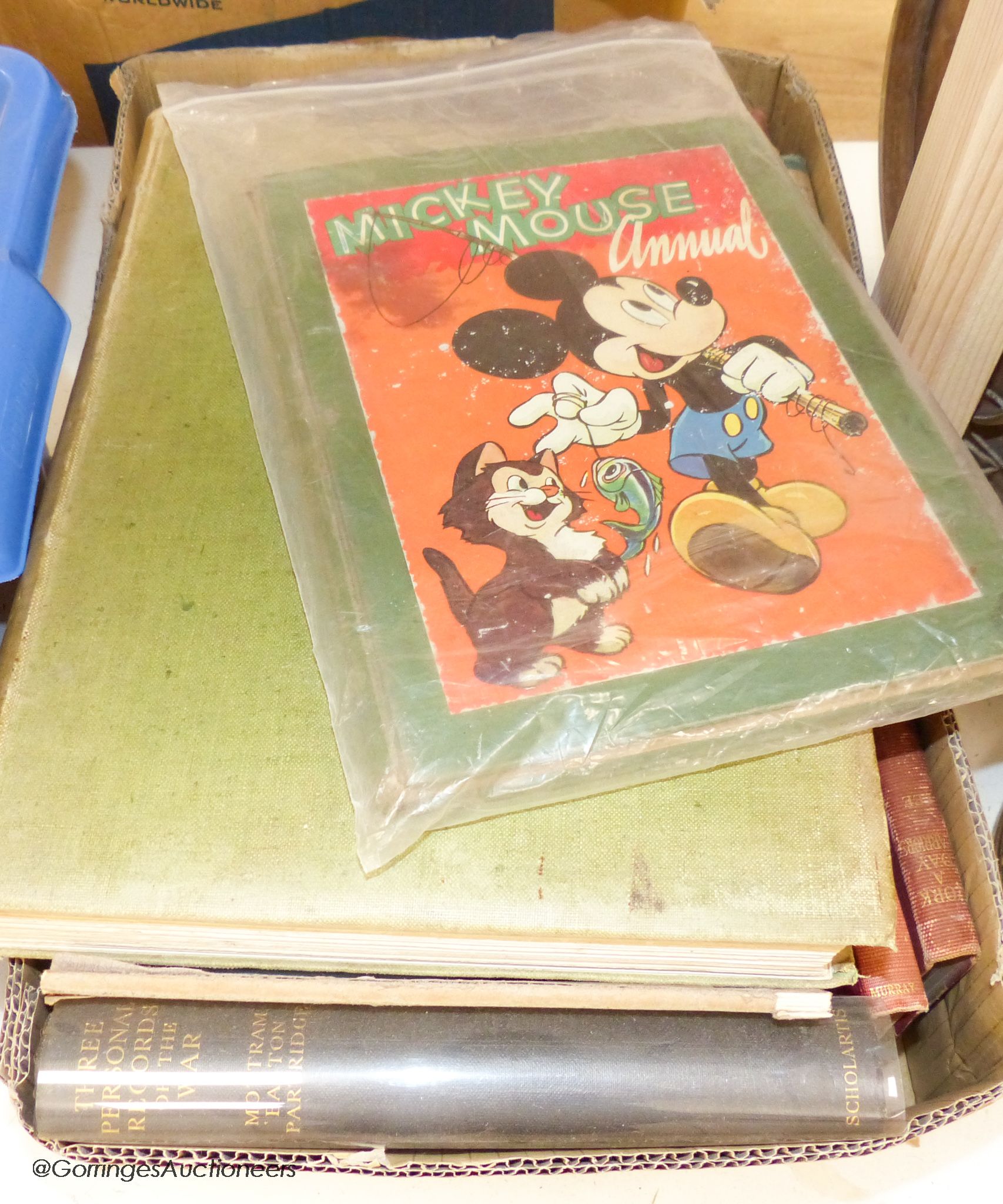 A collection of books, Maggs Bros catalogue and a Mickey Mouse book